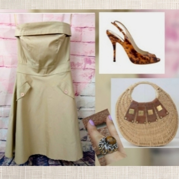 Vintage New With Tags Y2K Strapless Stretchy Khaki Utility Dress - Picture 9 of 10